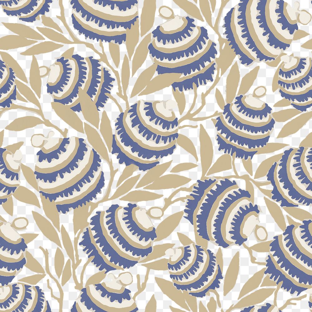 Flower seamless png pattern, E. A. Séguy Art Nouveau transparent background, remixed by rawpixel