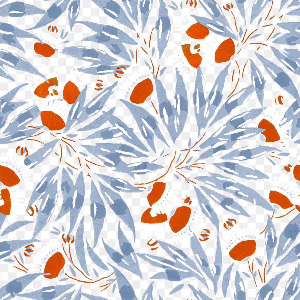 Vintage floral png pattern, E. A. Séguy Art Nouveau transparent background, remixed by rawpixel