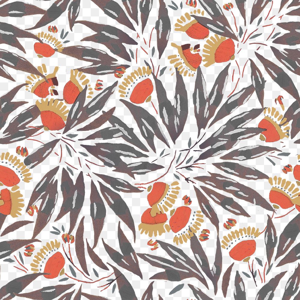 Botanical seamless png pattern, E. A. Séguy Art Nouveau transparent background, remixed by rawpixel
