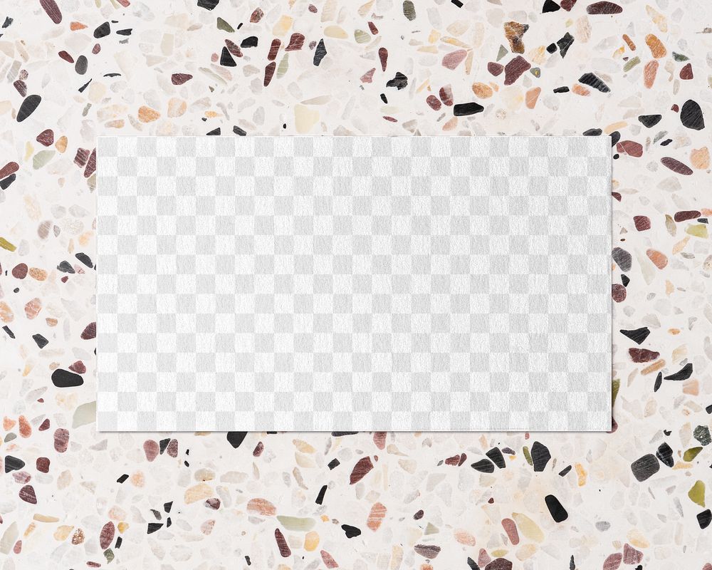 Business card png mockup, transparent design on terrazzo texture