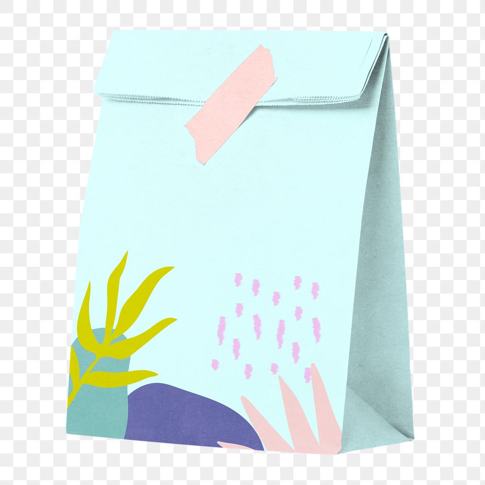 Png blue paper bag sticker, transparent background