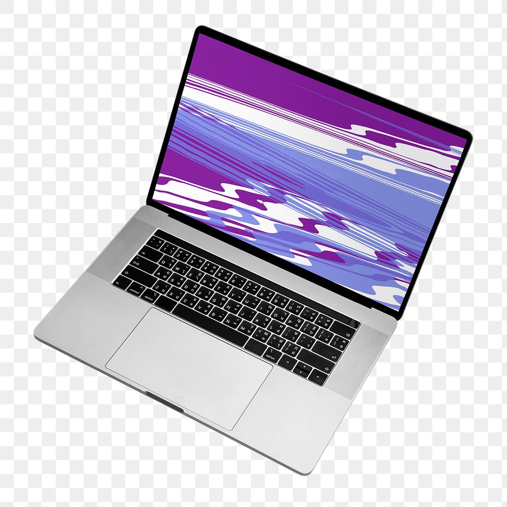 Png glitch laptop screen sticker, transparent background
