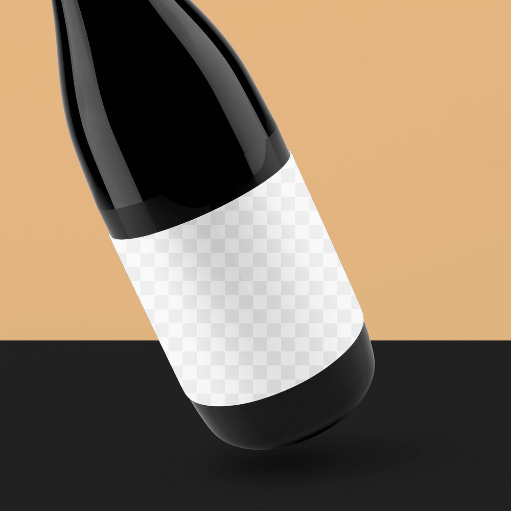Wine label png mockup, editable bottle, transparent design