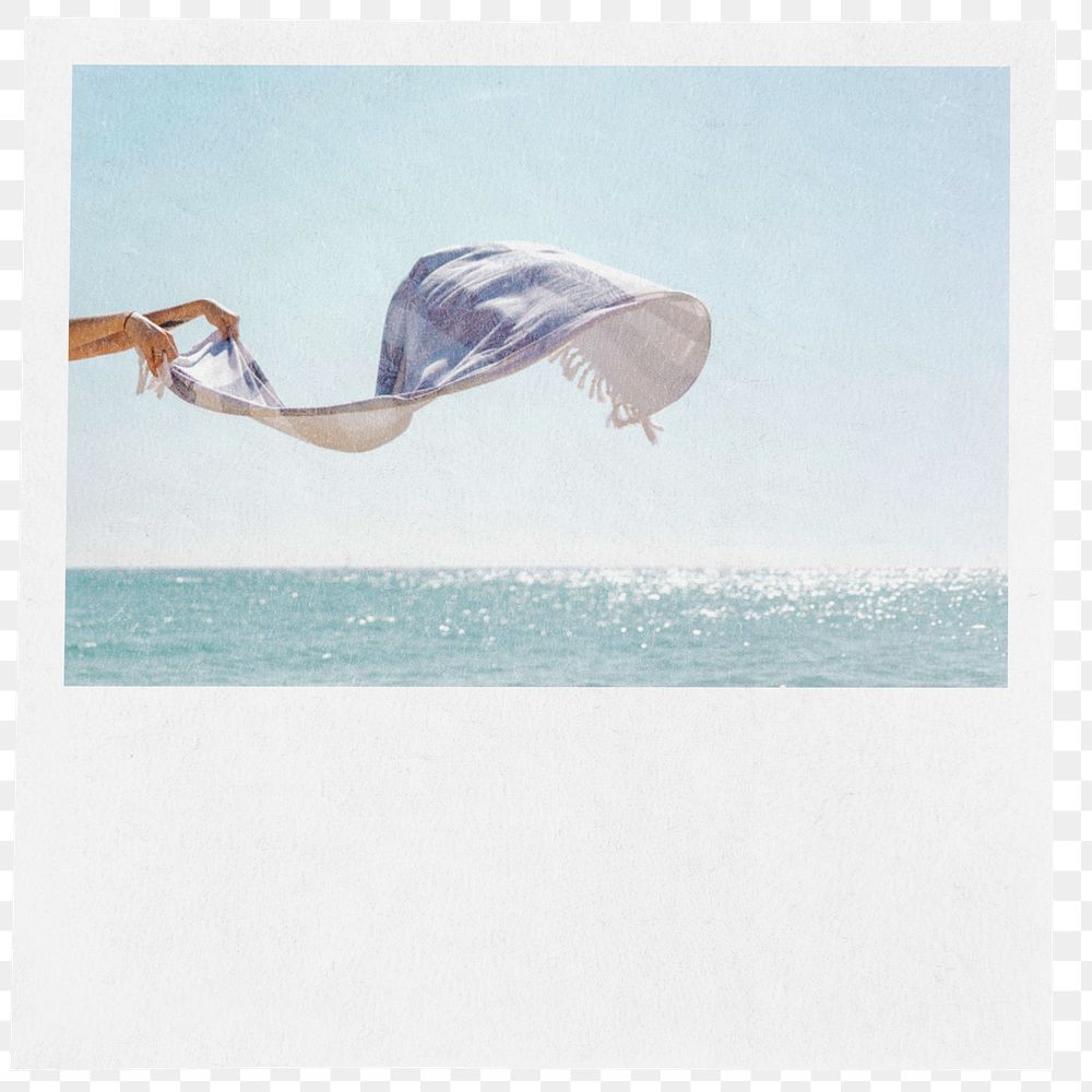 Png summer photo sticker instant film, beach vibes, transparent background