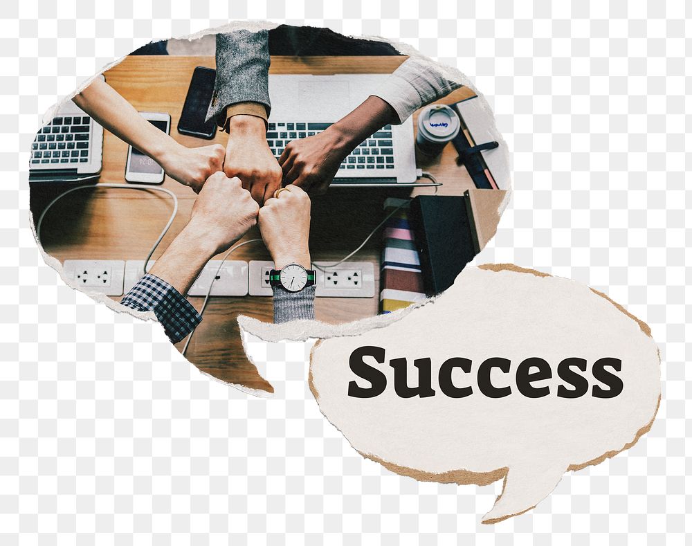 Success png speech bubble sticker, business teamwork concept on transparent background