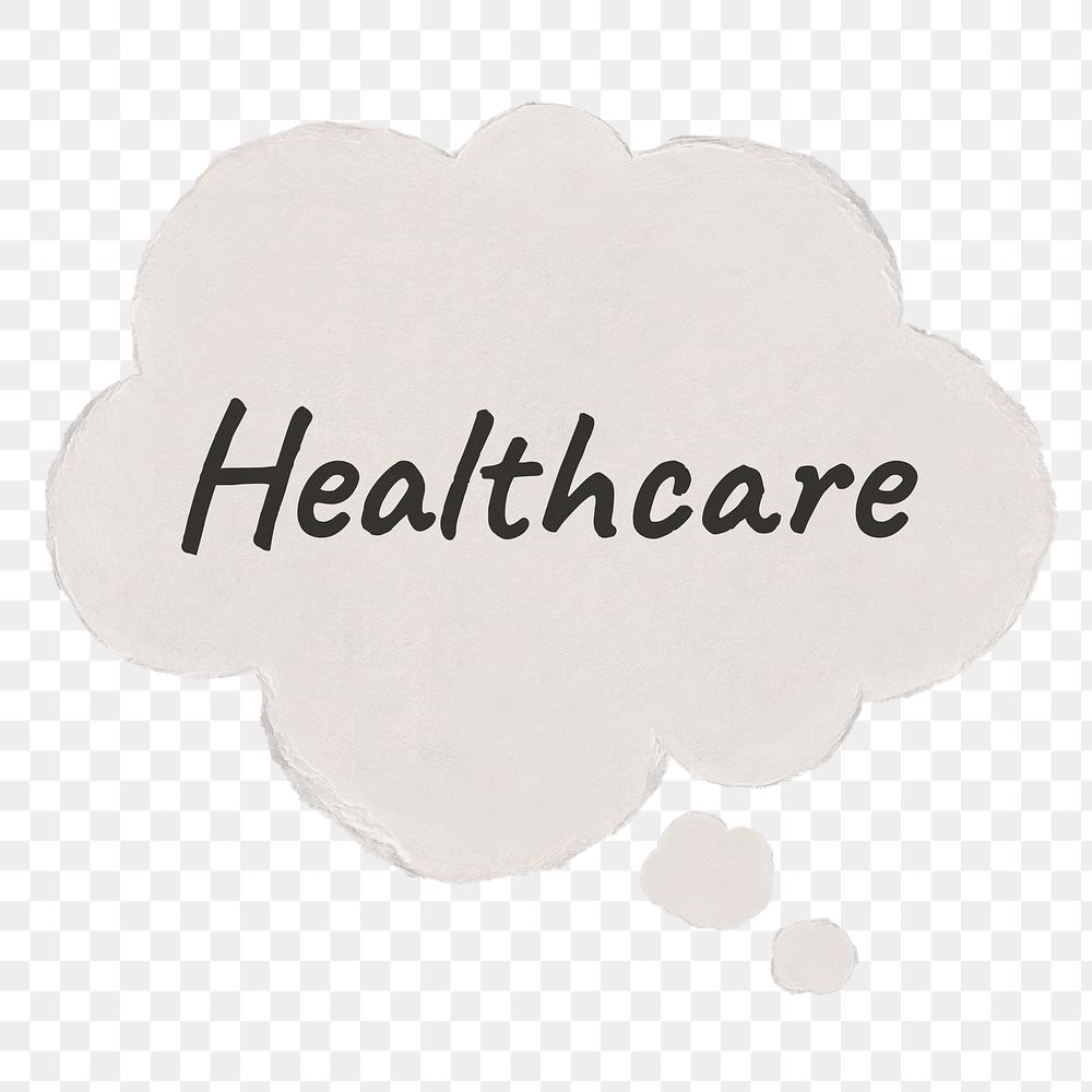 Healthcare png typography sticker, speech bubble on transparent background