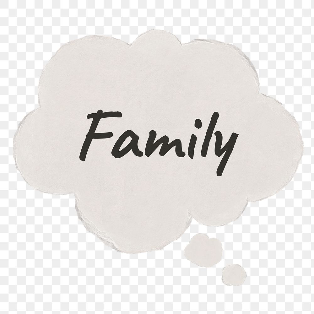 Family png thought bubble sticker,  typography paper on transparent background
