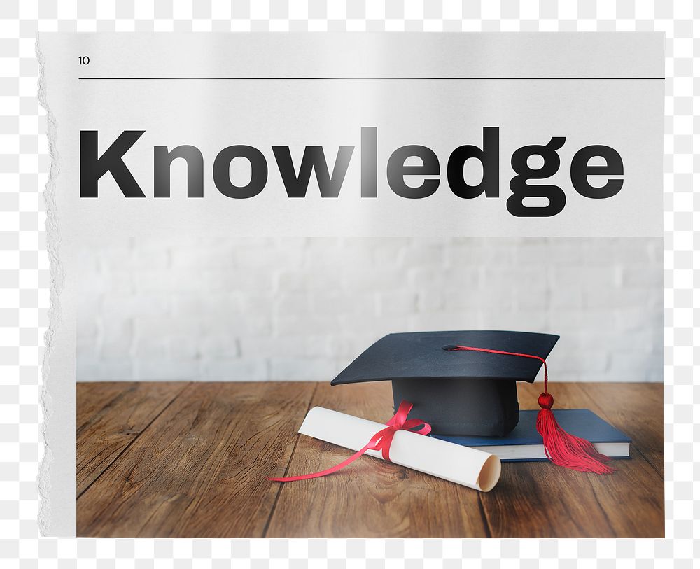 Knowledge png newspaper, graduation cap, scroll image on transparent background