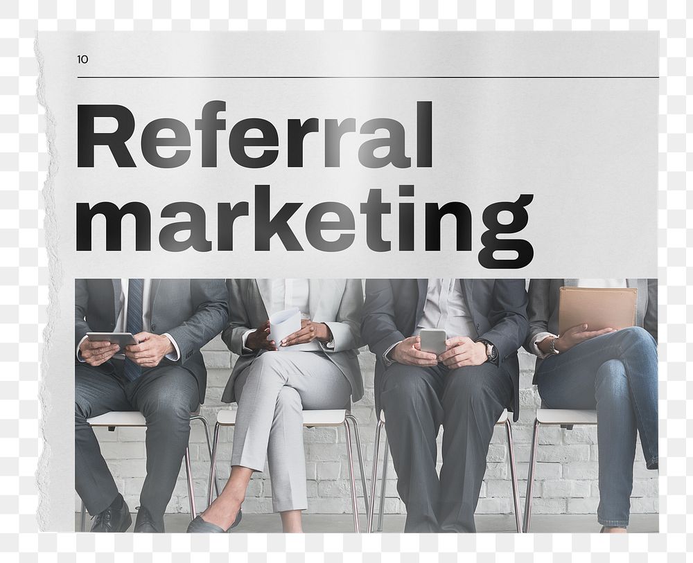 Referral marketing png newspaper sticker, business image on transparent background