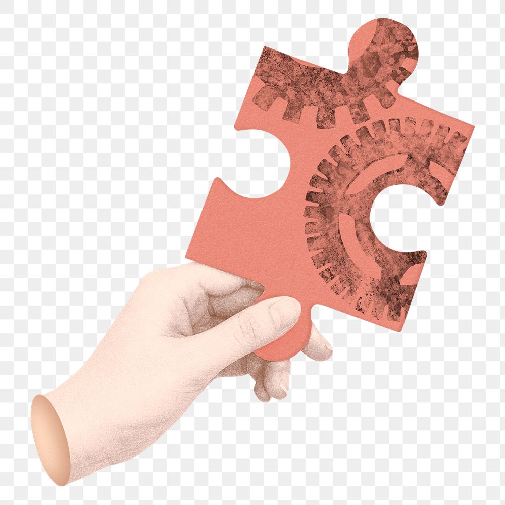 Hand holding jigsaw png sticker, transparent background