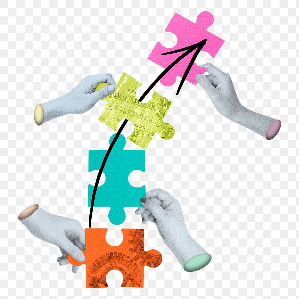 Hands holding puzzle png sticker, transparent background