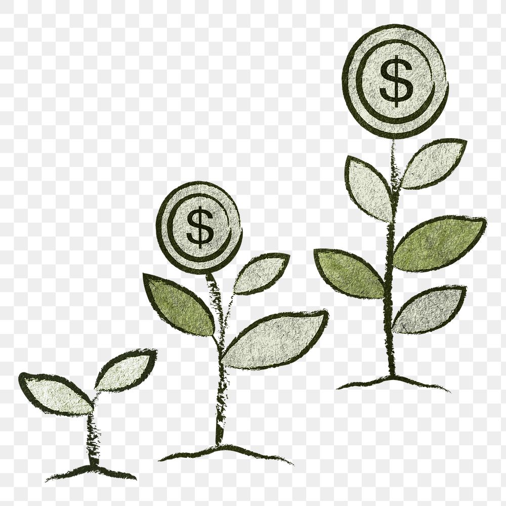 Growing money tree png sticker, transparent background