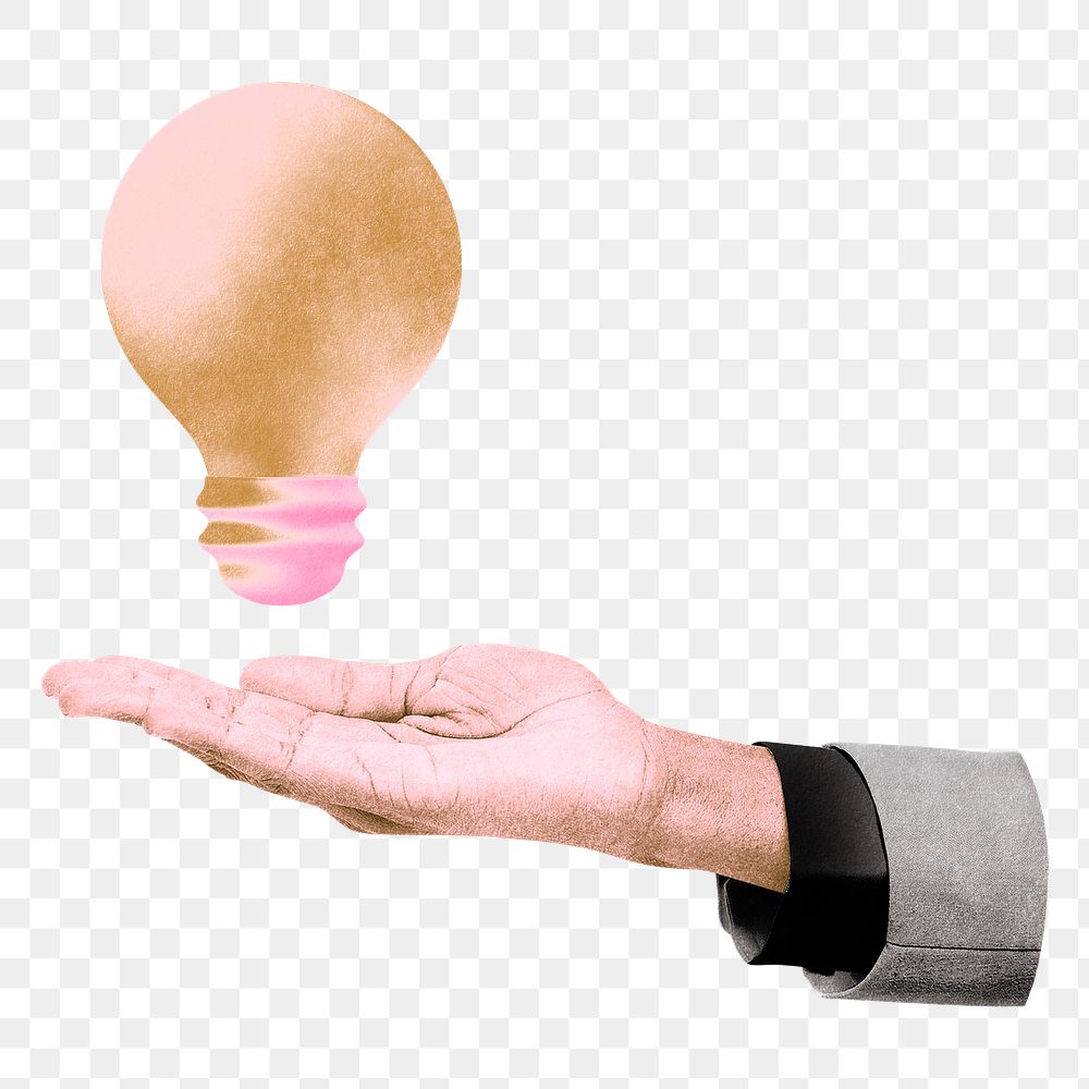 Hand presenting light bulb png sticker, transparent background
