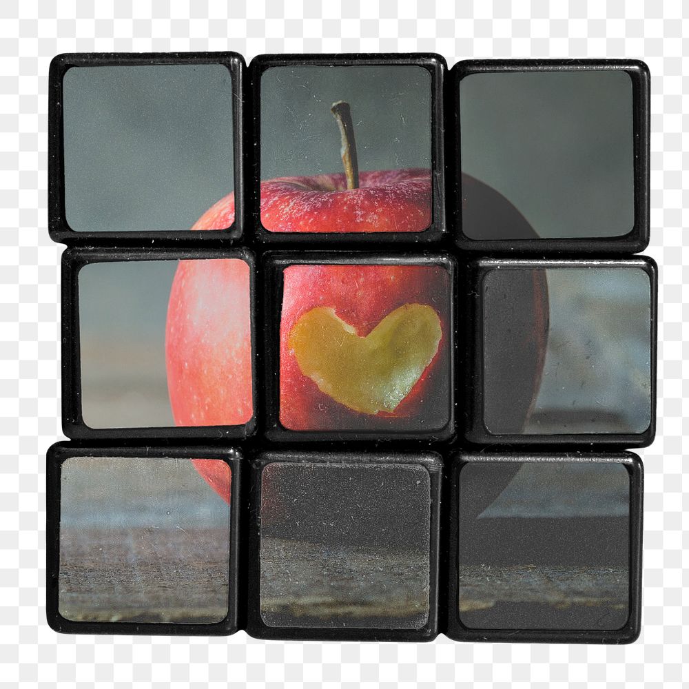 Puzzle cube png sticker, apple design, transparent background