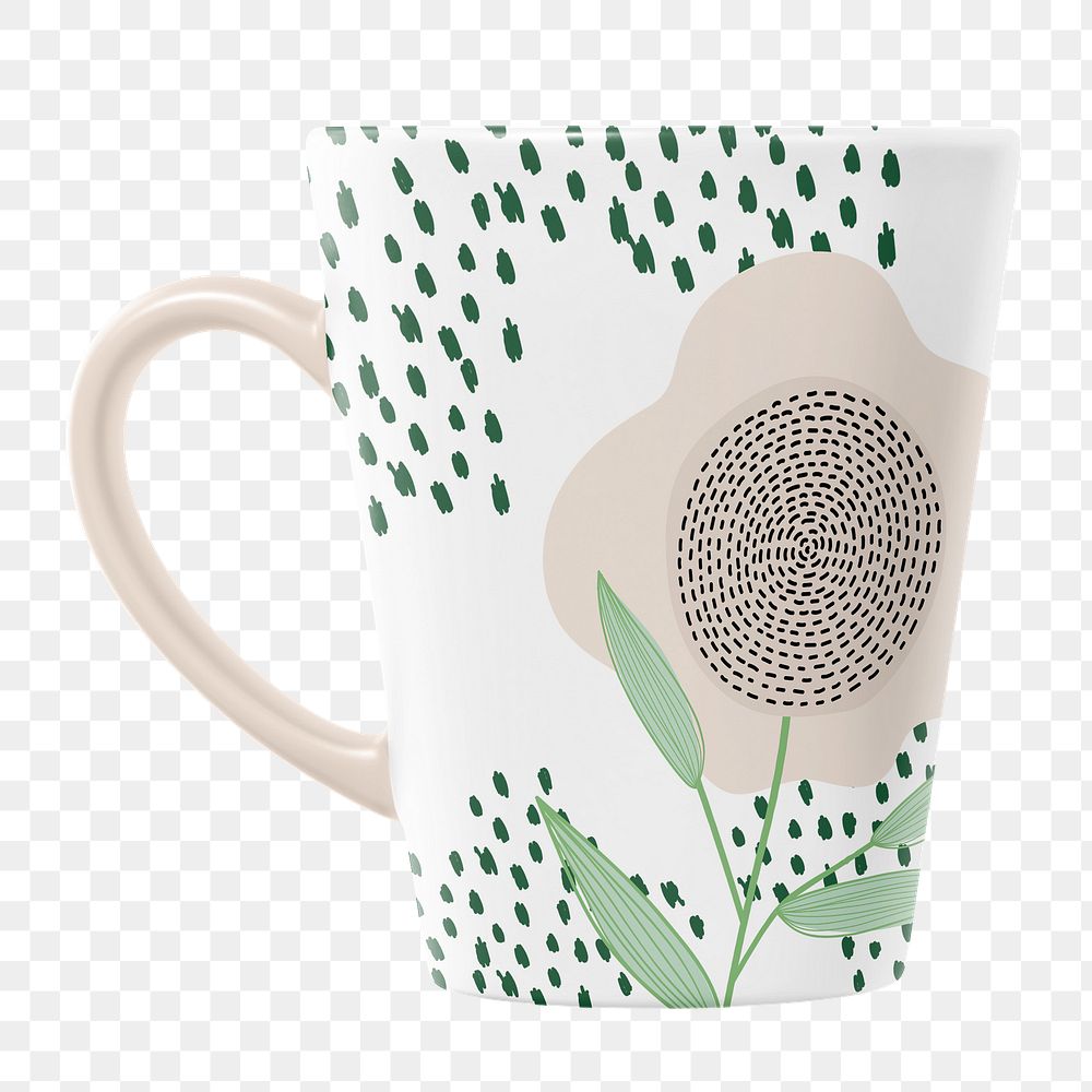 Floral ceramic mug png sticker, transparent background