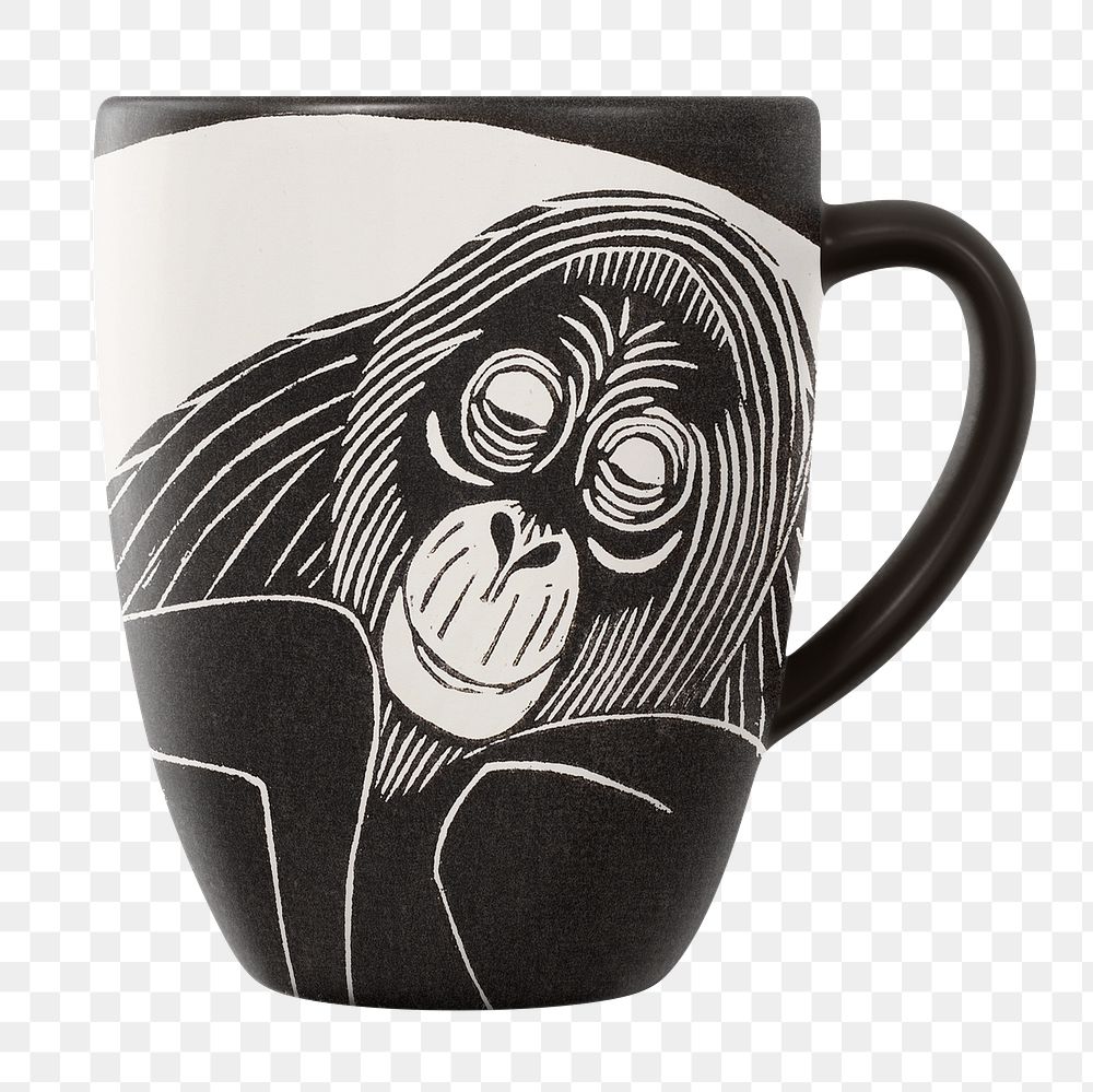 Monkey coffee mug png sticker, transparent background