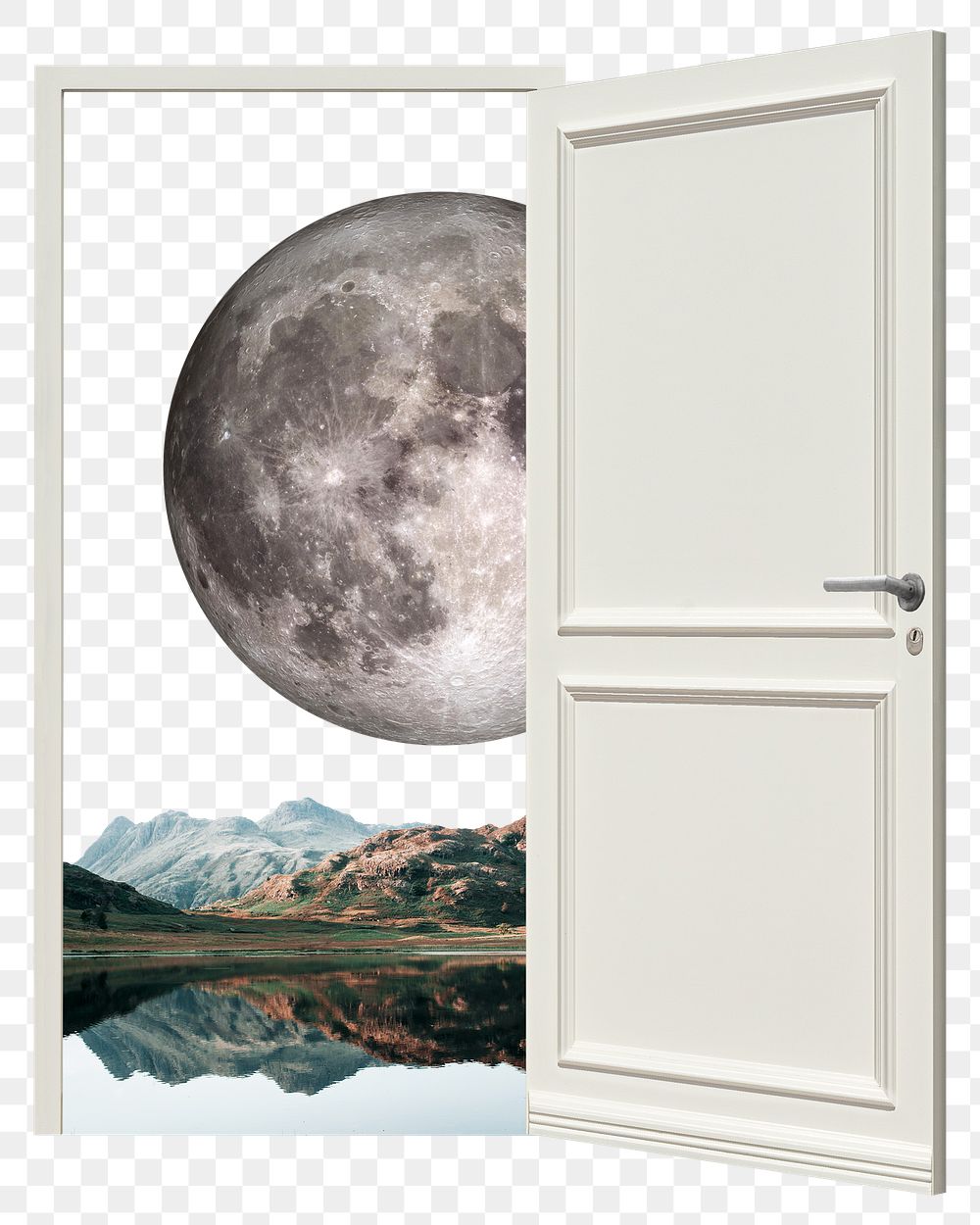 Png door to universe collage art, moon remixed media, transparent background