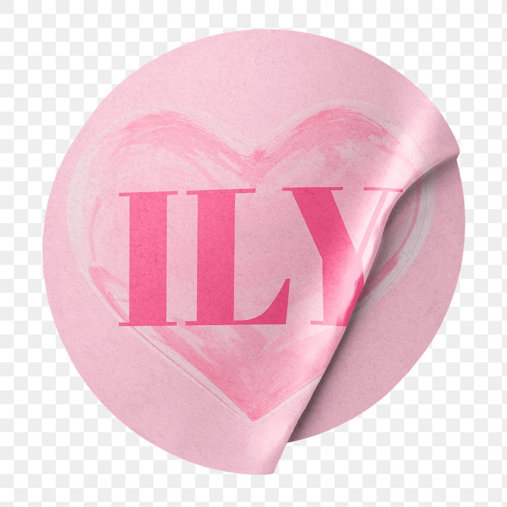 Png pink ILY round sticker, transparent background