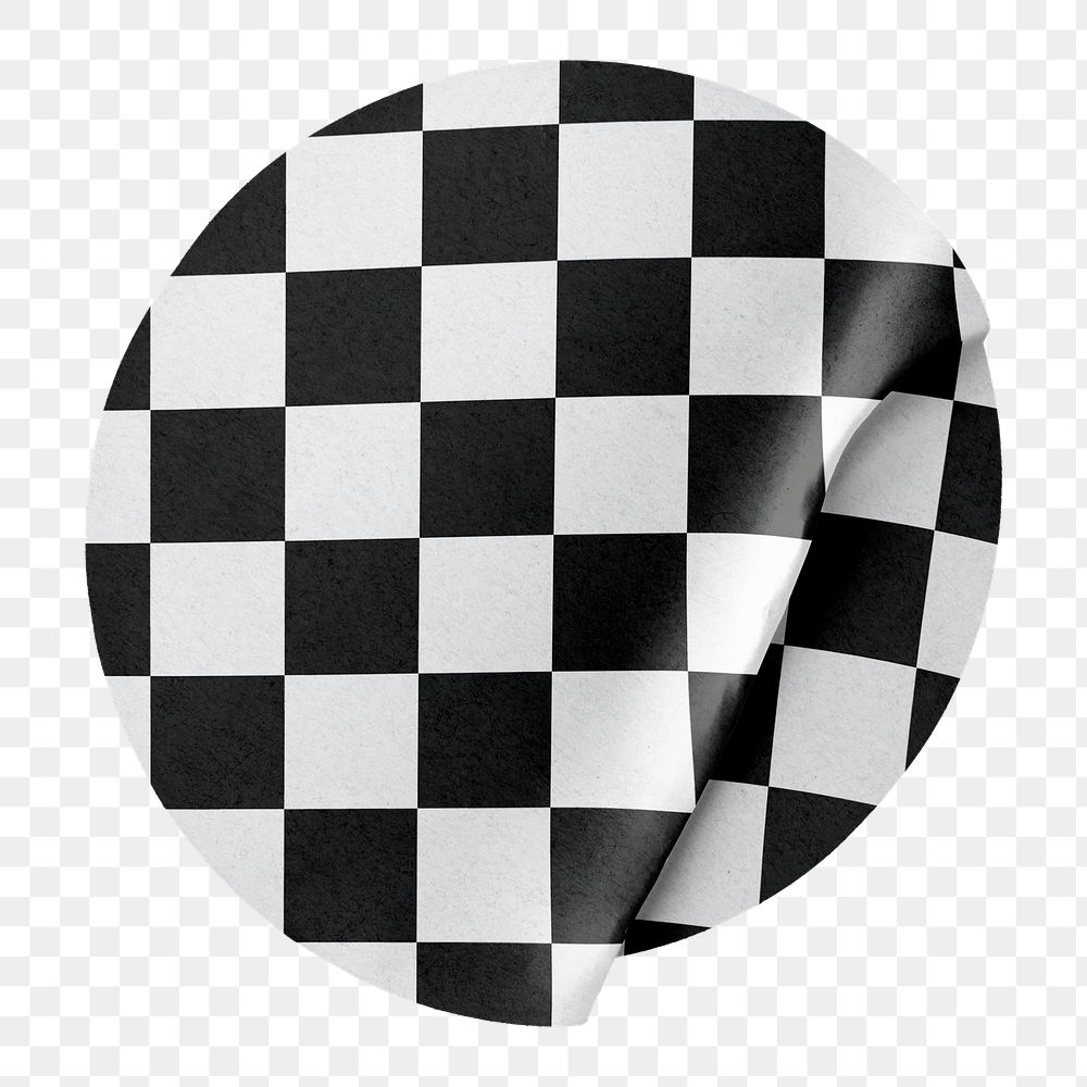 Png checkered pattern round sticker, transparent background