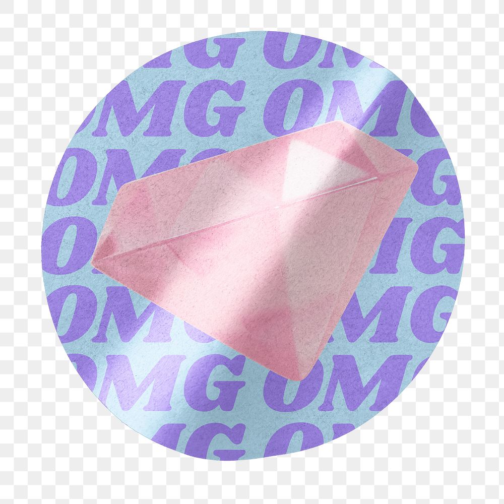 Png cute diamond round sticker, transparent background