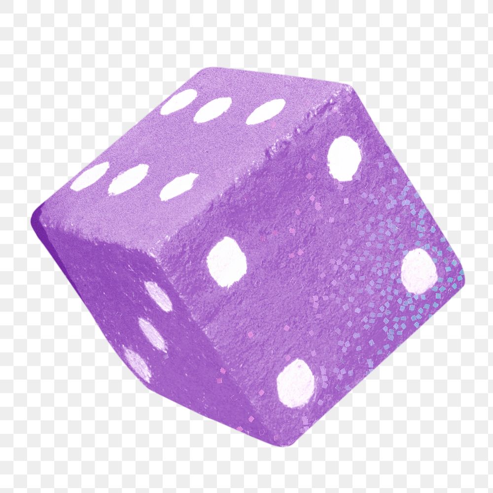 Png purple dice sticker, transparent background