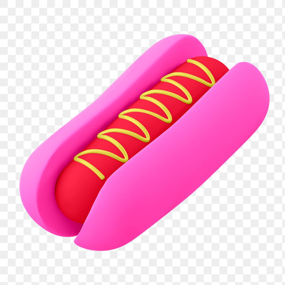 Png pink hotdog sticker, 3D rendering, transparent background