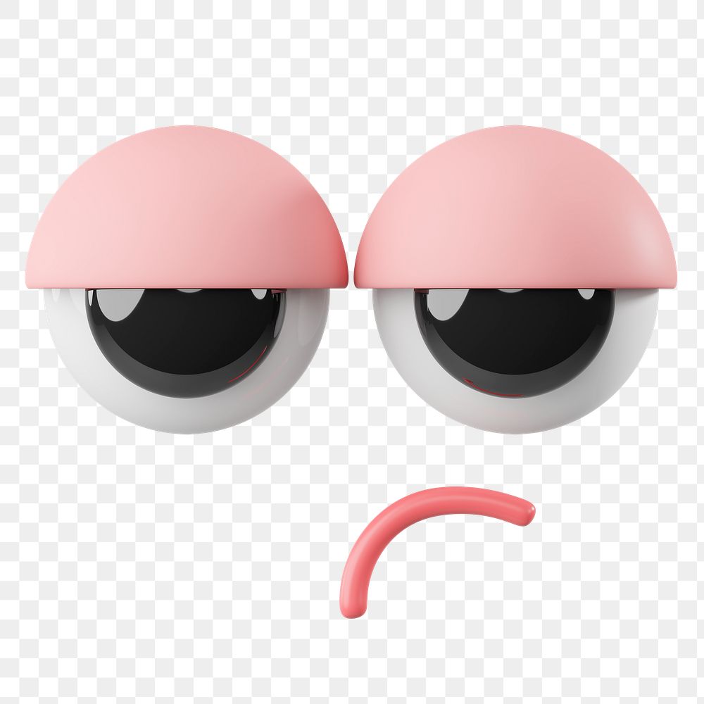 Png bored face emoji sticker, 3D rendering, transparent background