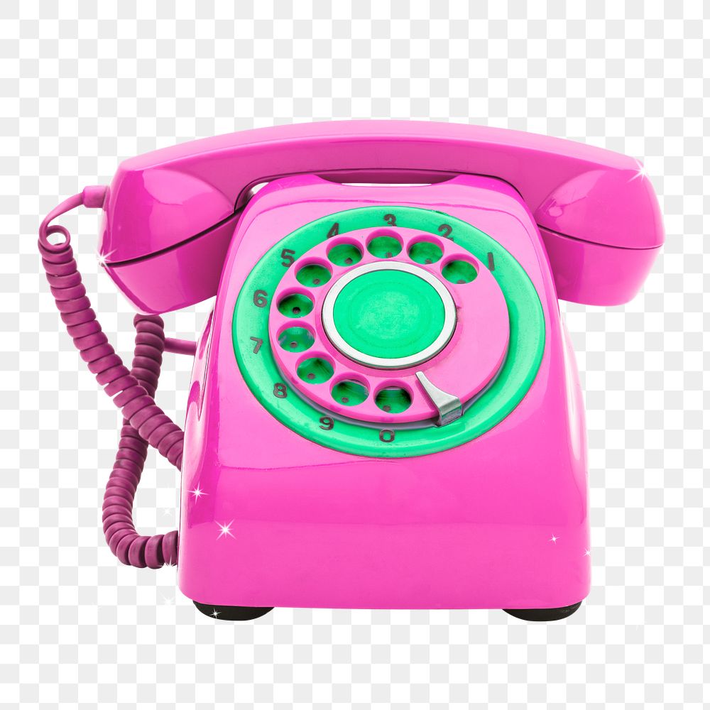 Png pink retro telephone sticker, transparent background
