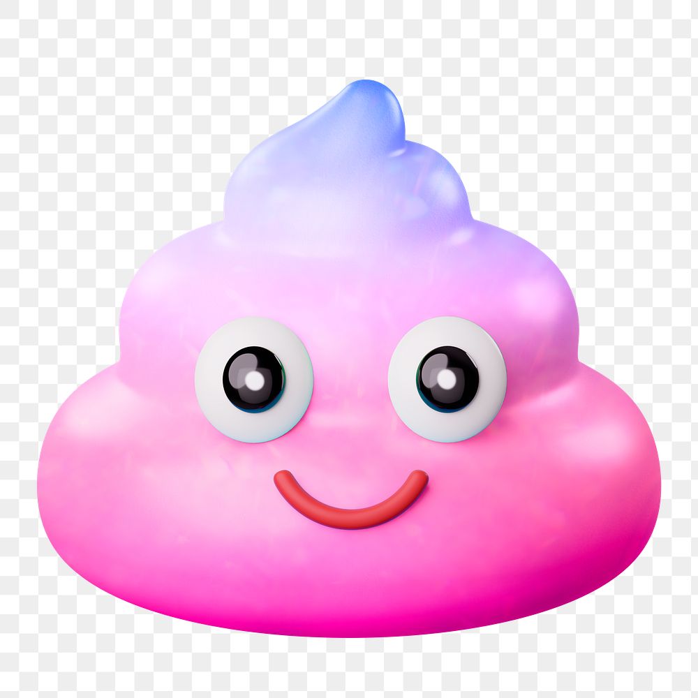 Png gradient pink poop sticker, 3D rendering, transparent background