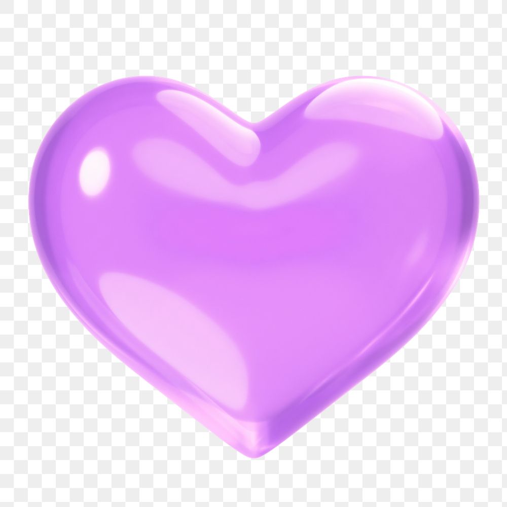 Purple heart png sticker, 3D rendering, transparent background