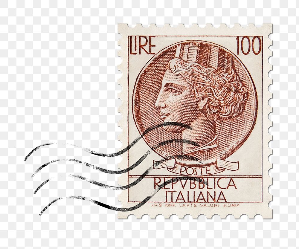PNG vintage Italian postage stamp sticker, collage element on transparent background