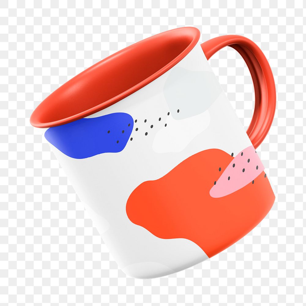 Coffee mug png sticker, orange memphis design, transparent background