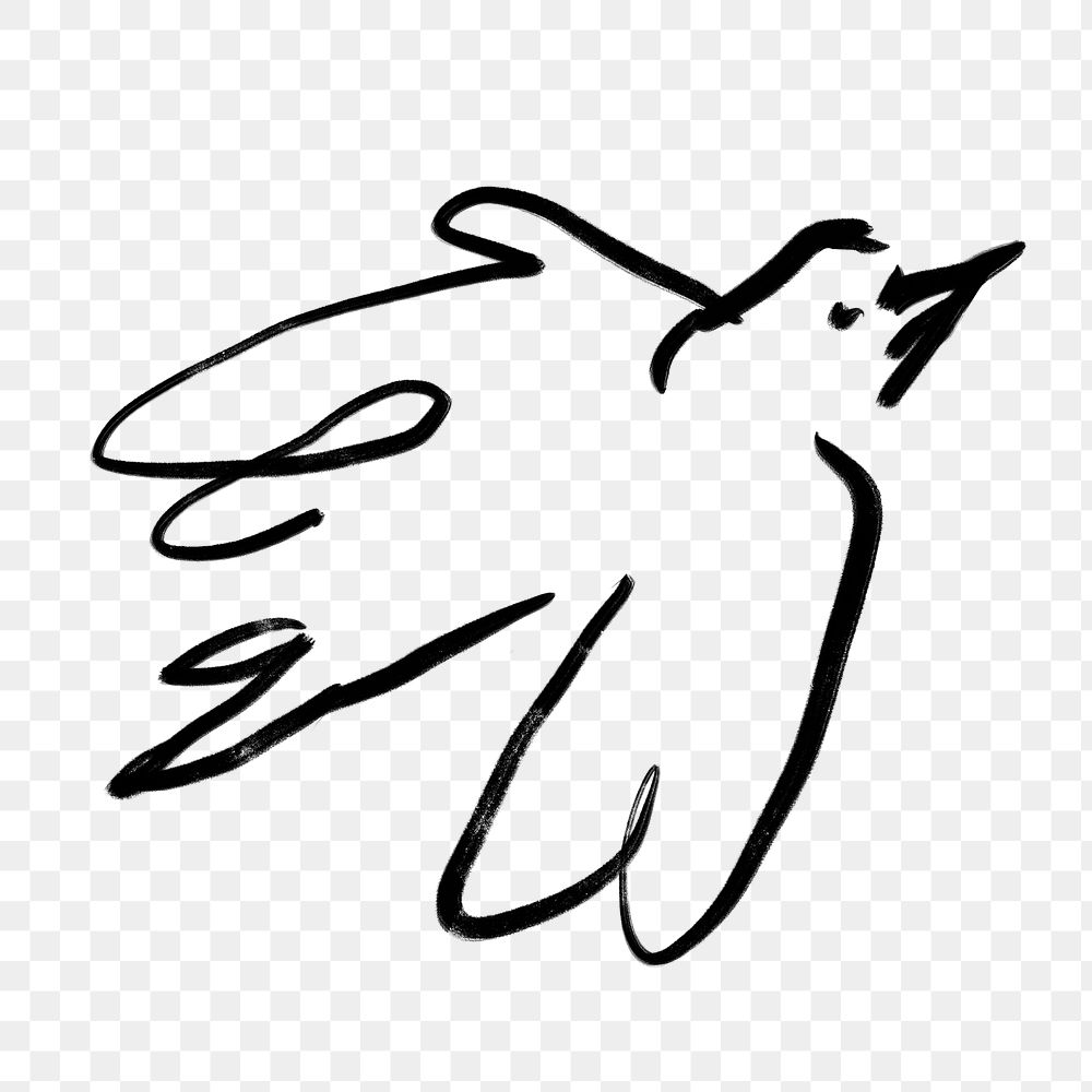 Bird png sticker, ink brush animal transparent background