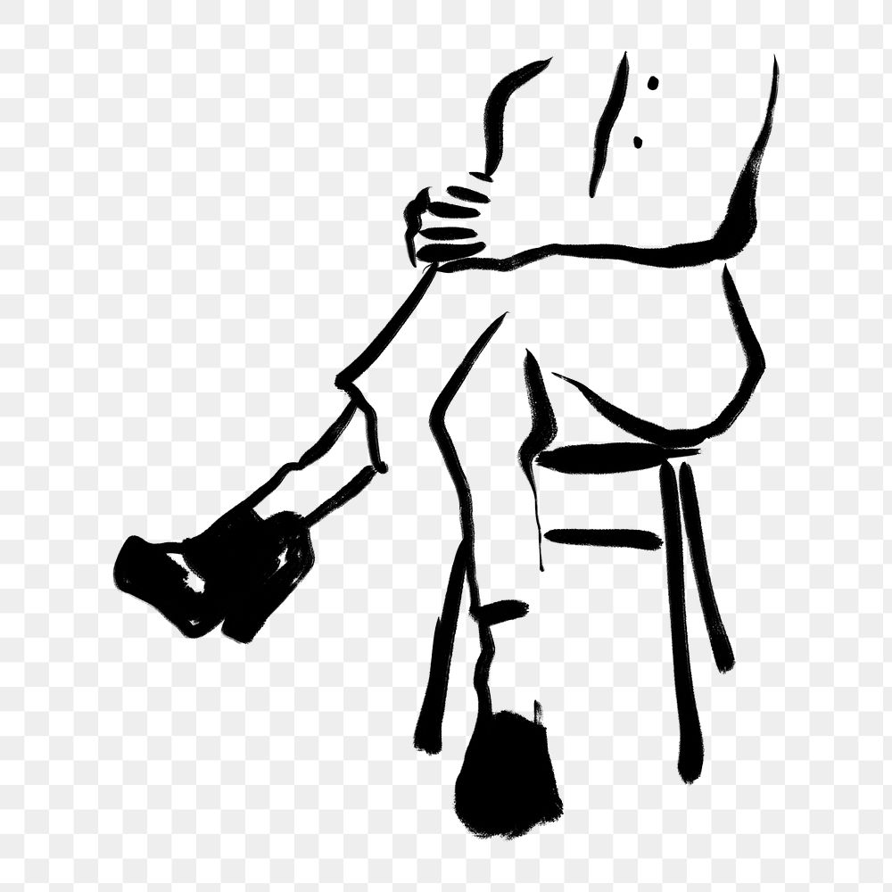 Person sitting png sticker, drawing illustration, transparent background