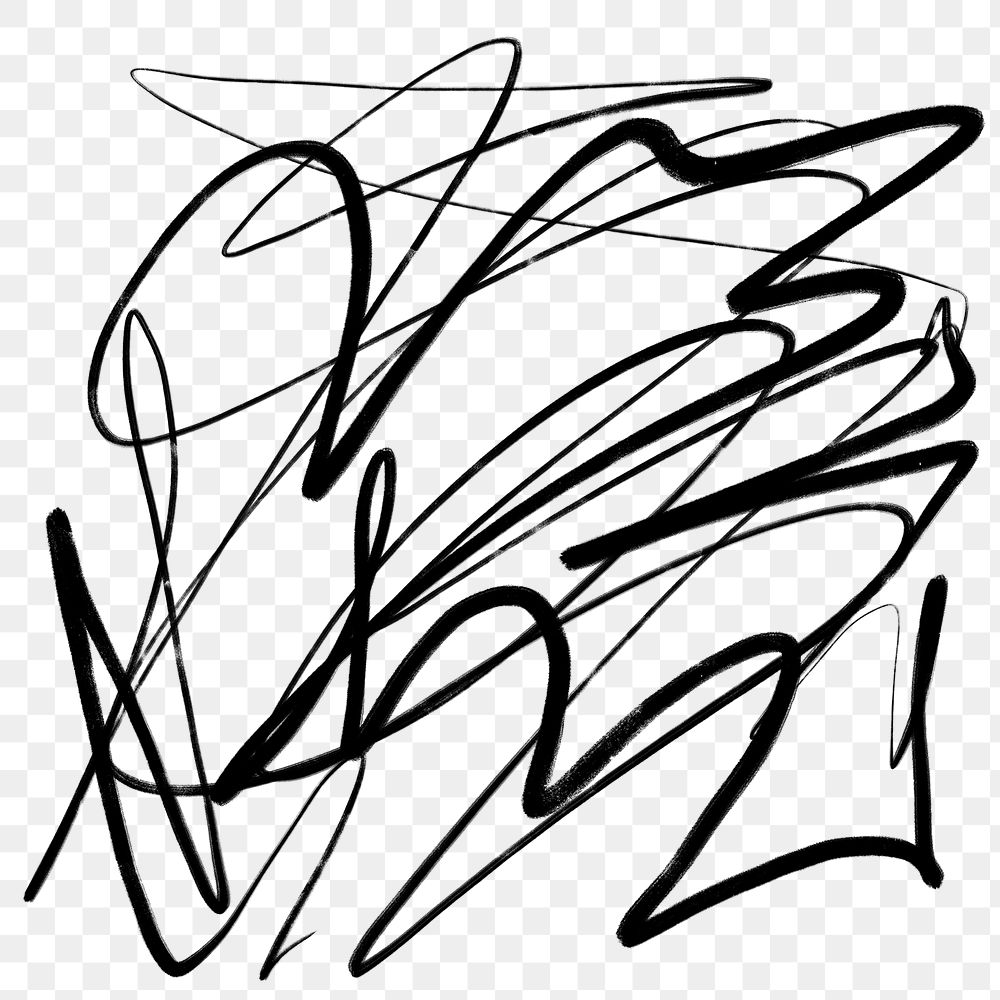 Png scribble doodle background, black design, transparent background
