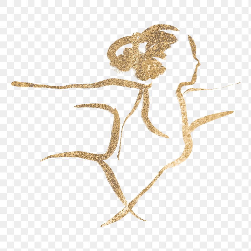 Yoga pose png sticker, gold drawing illustration, transparent background