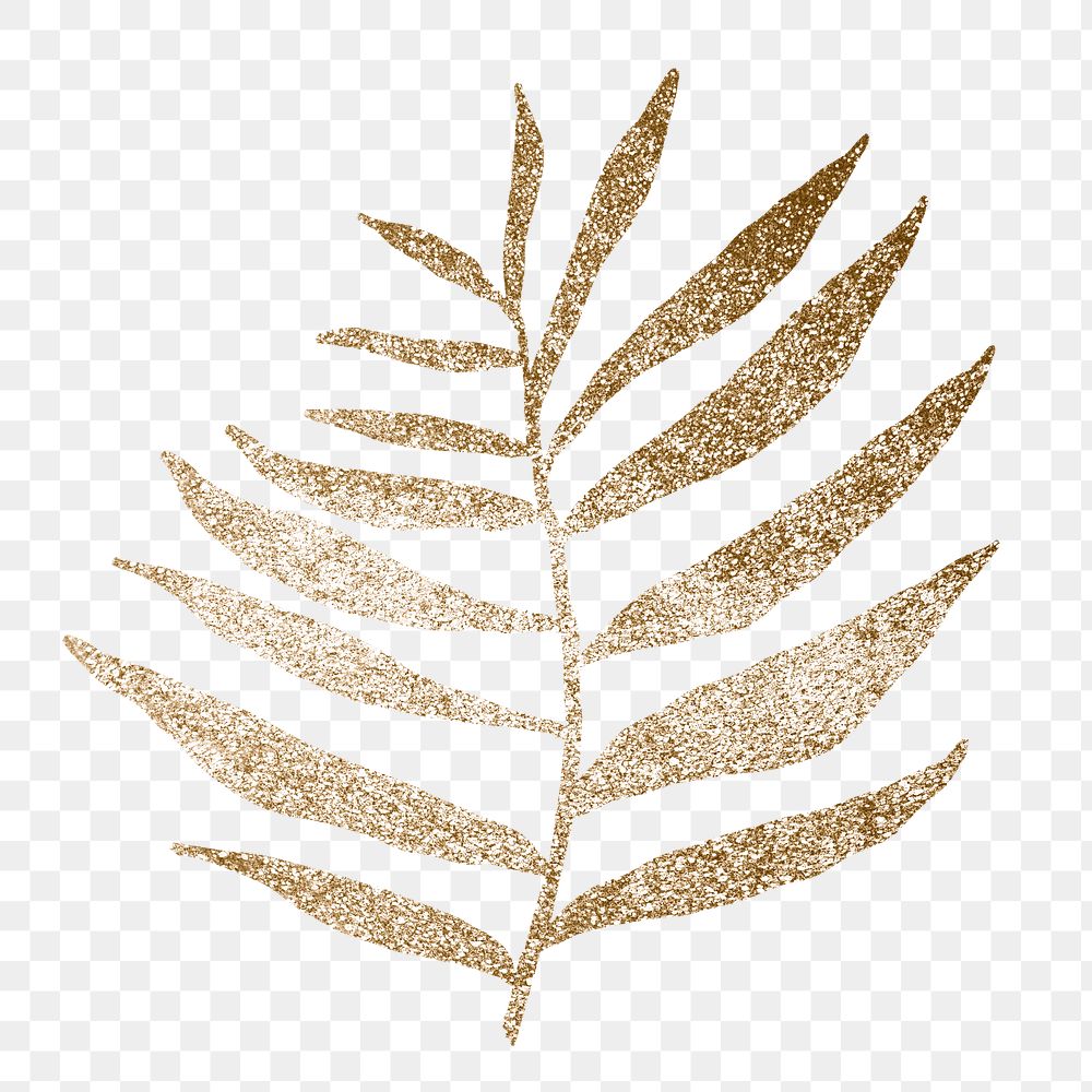 Gold aesthetic  leaf png sticker, glittery design transparent background