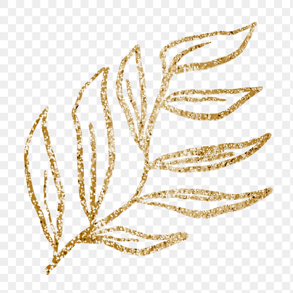 Gold aesthetic png leaf  sticker, glittery design transparent background