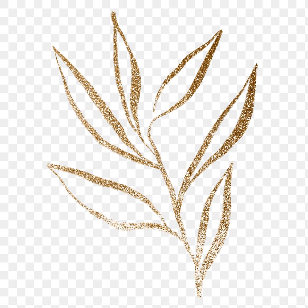 Gold leaf png sticker, glittery design transparent background