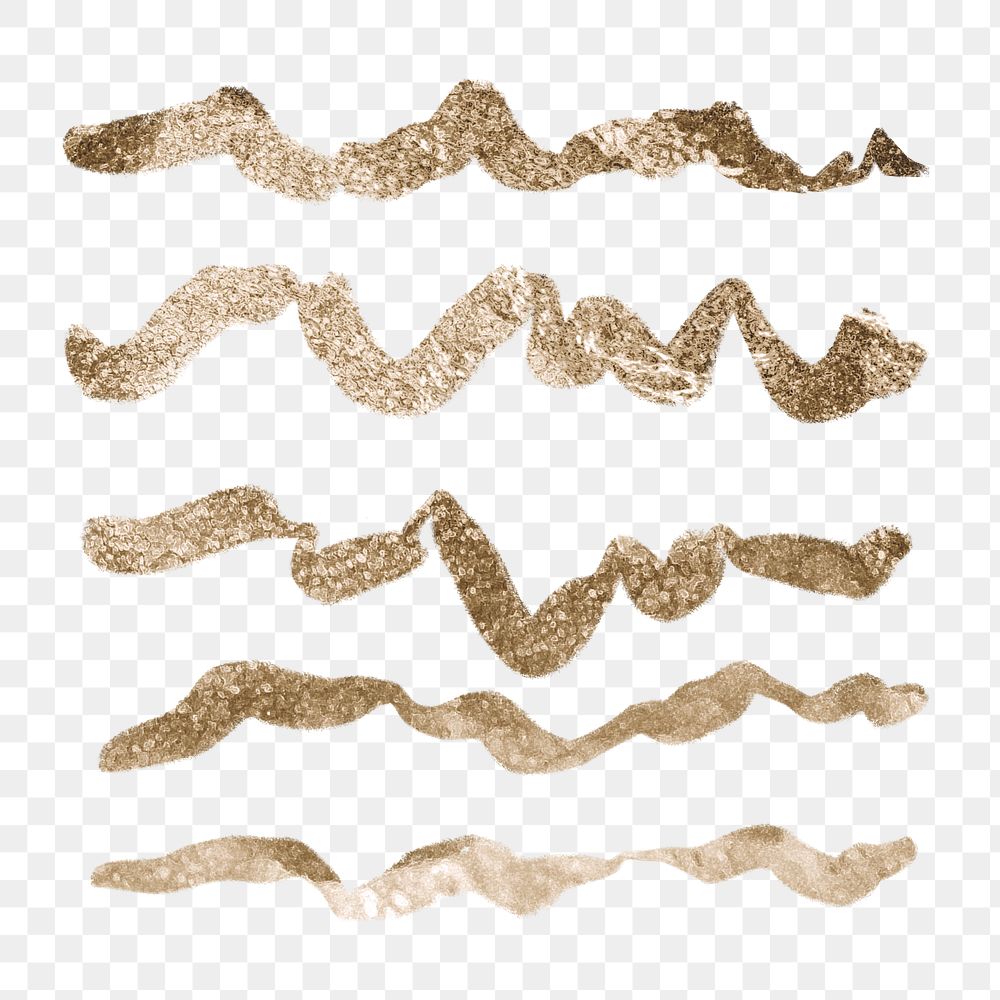 Squiggle png sticker, glitter gold brush on transparent background