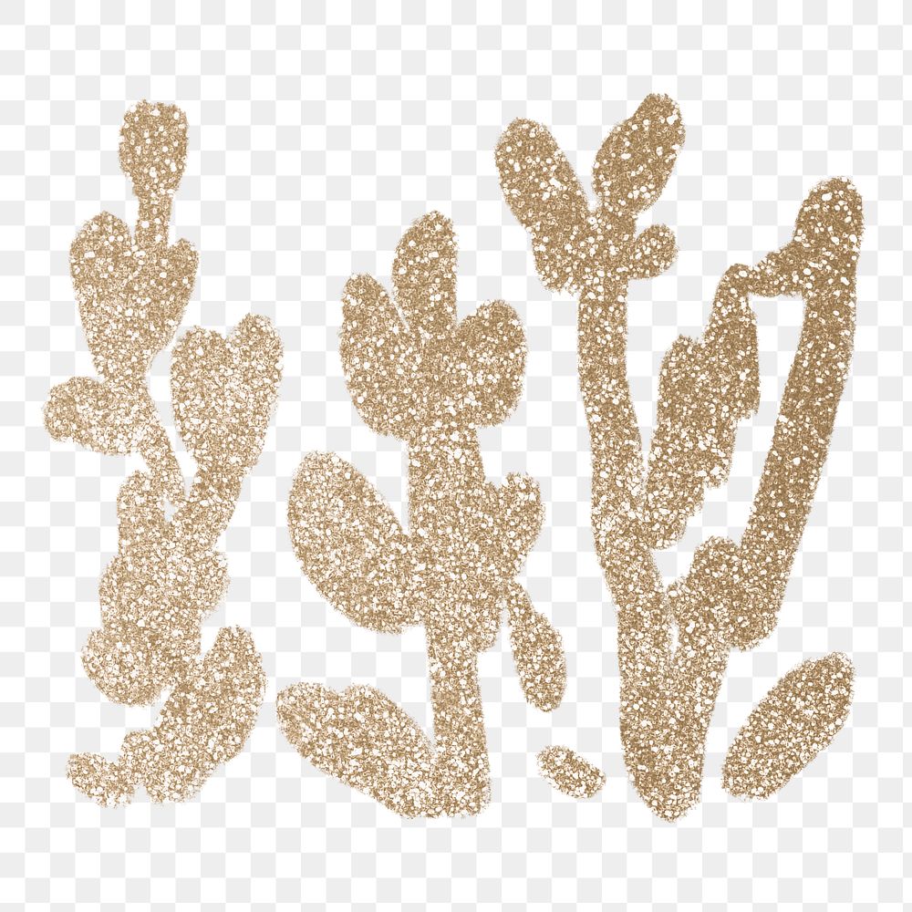 Gold leaf png sticker, glittery design transparent background