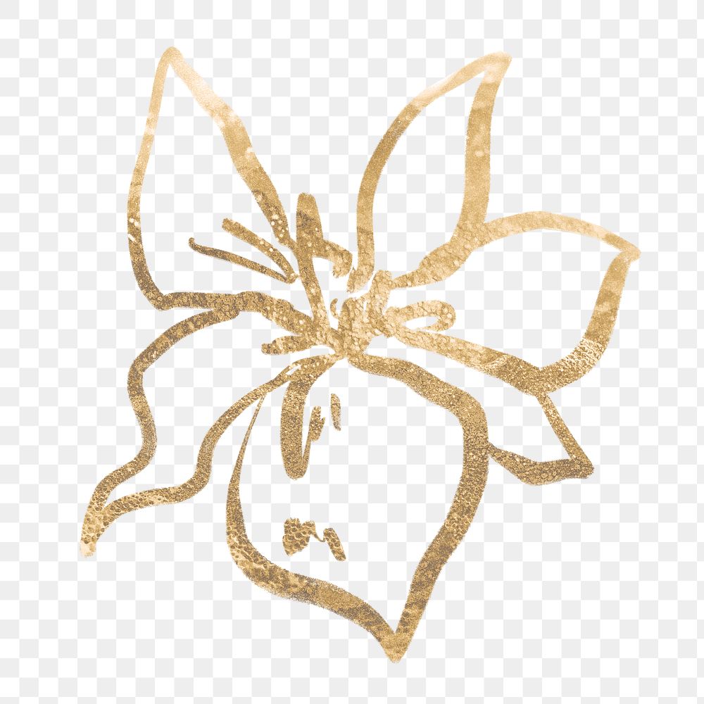 Gold lily png sticker, glitter flower on transparent background