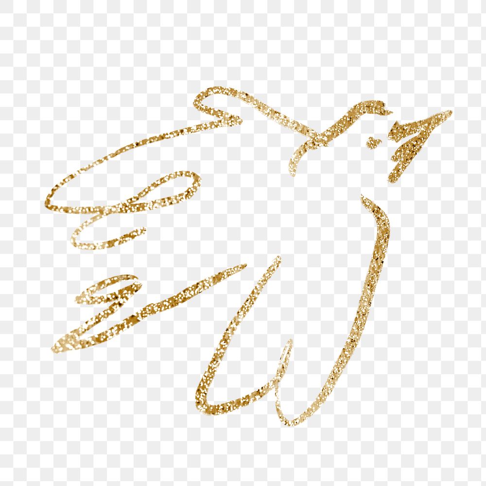 Gold bird  png sticker, gold glitter design on transparent background