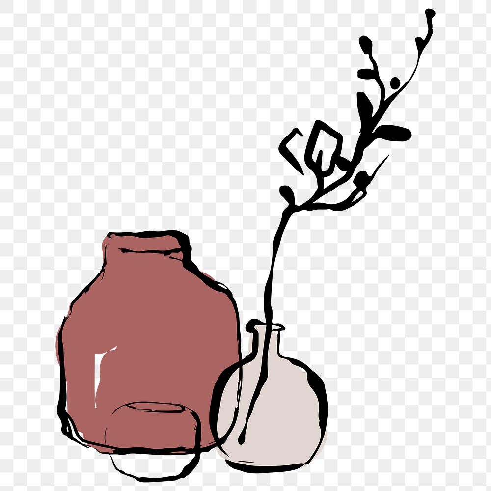 Decorative vases png sticker, drawing illustration, transparent background