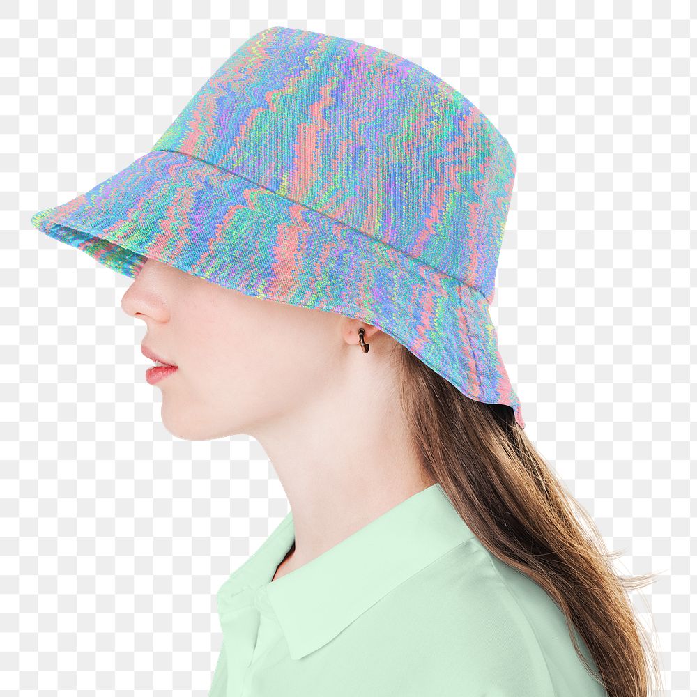 Png colorful bucket hat sticker, transparent background