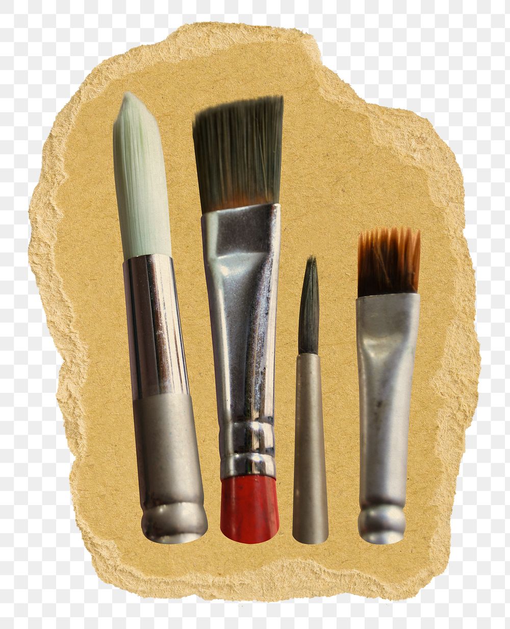 Paint brushes png sticker, ripped paper on transparent background