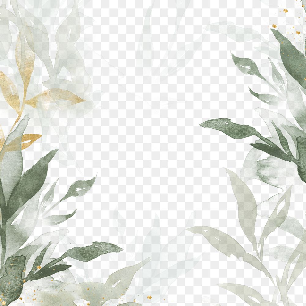 Watercolor leaf png border, transparent background