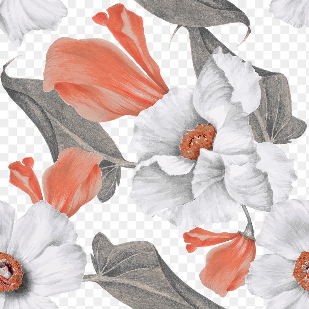 Png vintage floral seamless pattern, transparent background