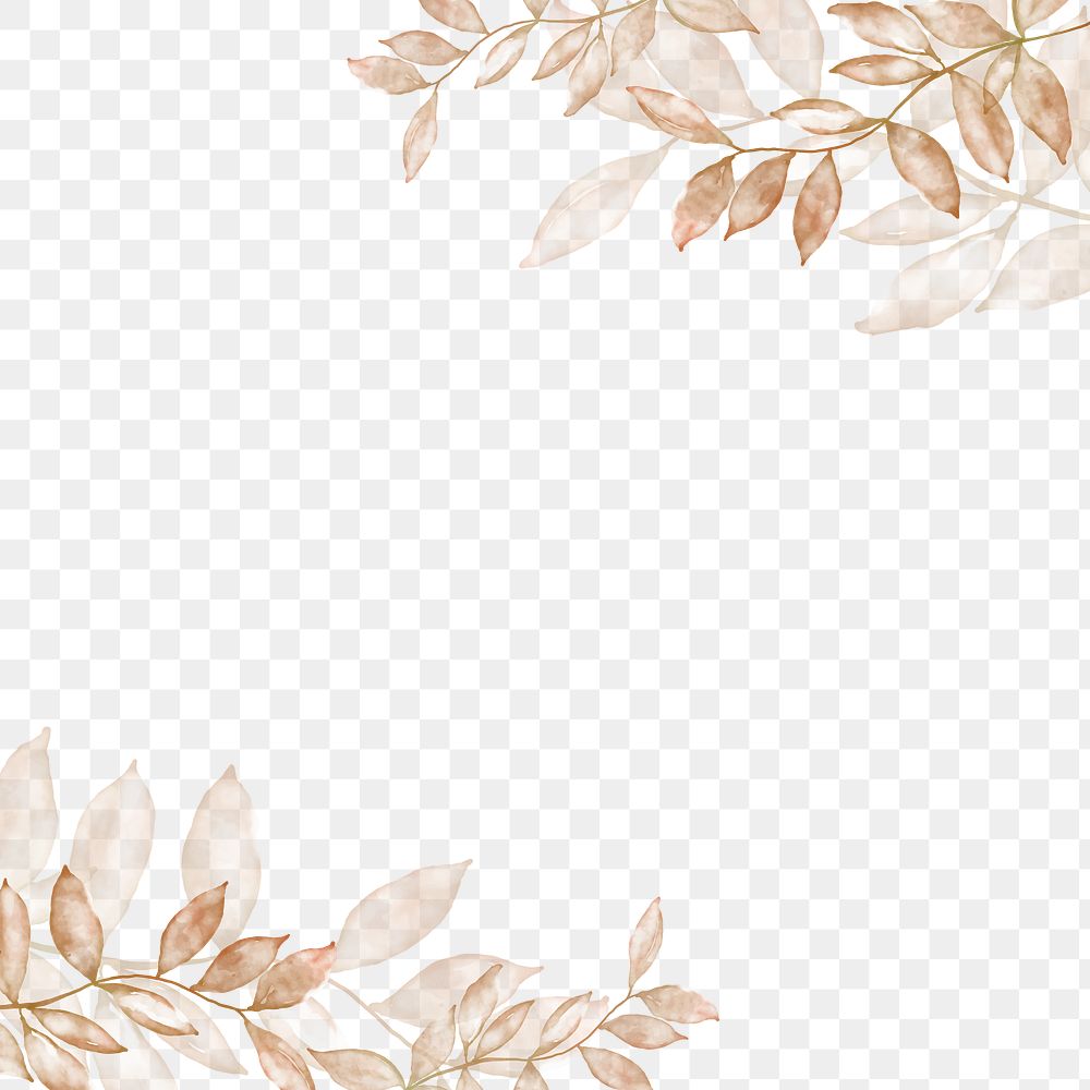 Brown leaf png border, watercolor design, transparent background