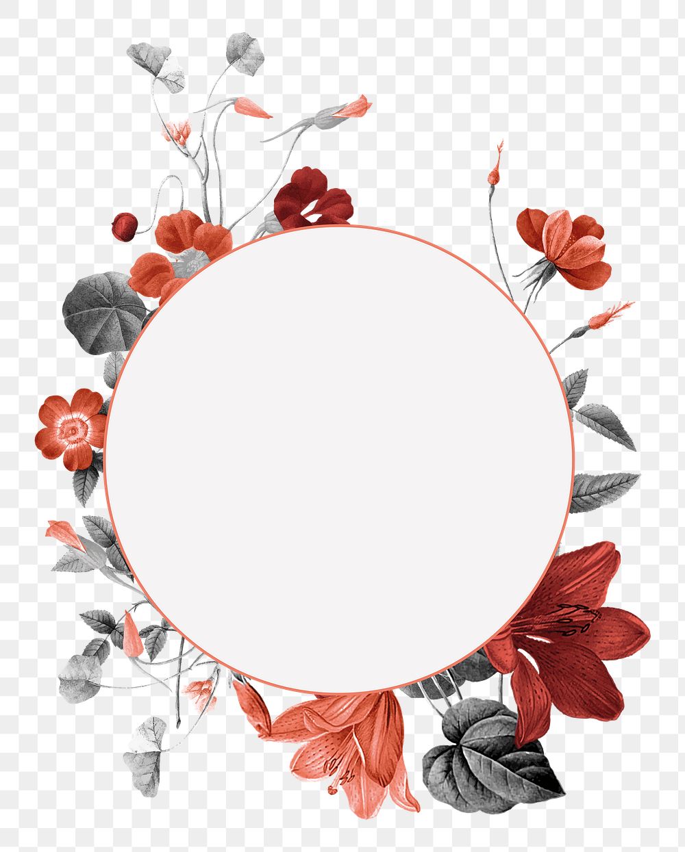 Round floral png frame, transparent background